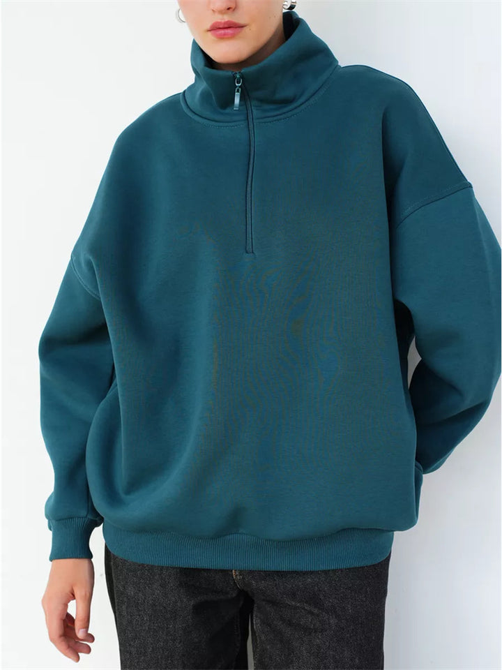 Damen Oversized Kapuzenpullover mit hohem Kragen und Reißverschluss Drune