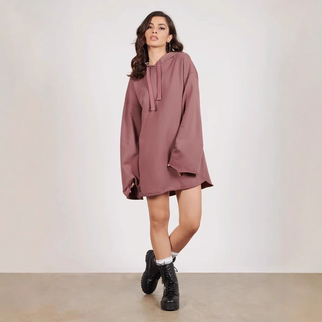 Damen lässiges Oversized Hoodie-Kleid mit Kapuze und langen Ärmeln Drune