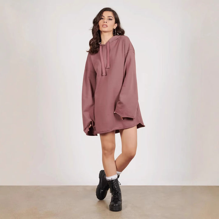 Damen lässiges Oversized Hoodie-Kleid mit Kapuze und langen Ärmeln Drune