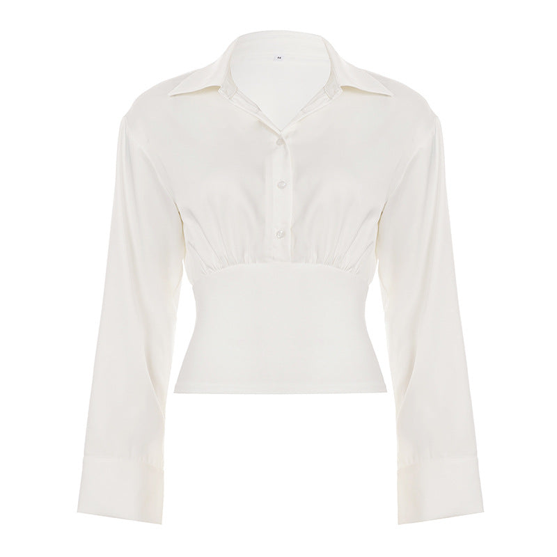 Damen nan taillierte Cropped-Bluse mit Hemdkragen und breitem Stretchbund Drune