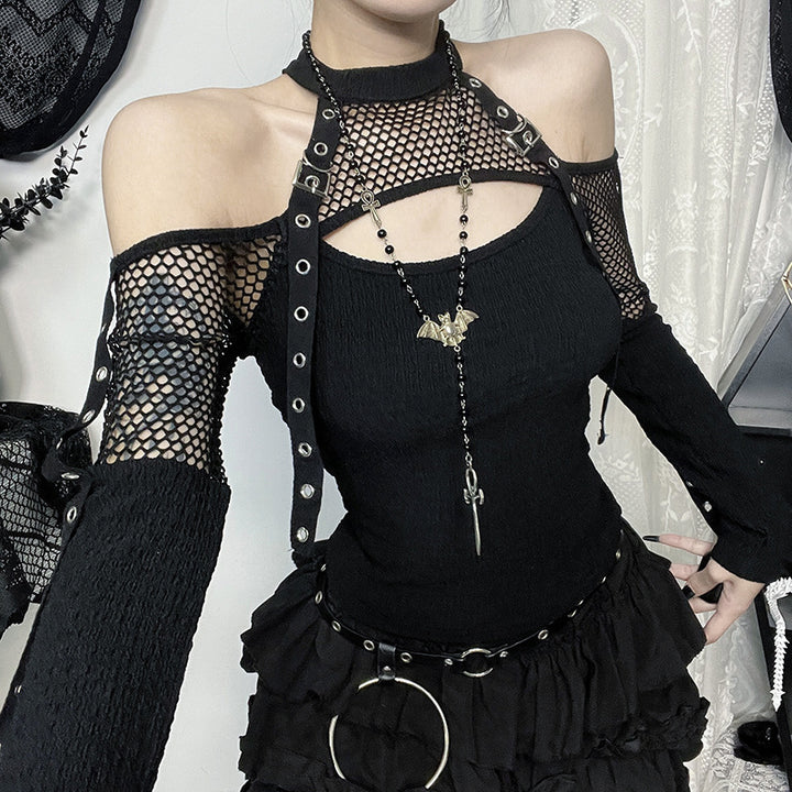 Damen modisches Oberteil mit einzigartigem Cut-Out-Design und Netzdetails Drune