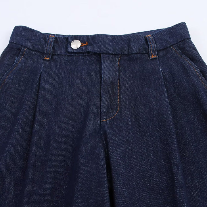 Damen weite Jeanshose mit eleganter Taillierung und seitlichen Eingrifftaschen Drune