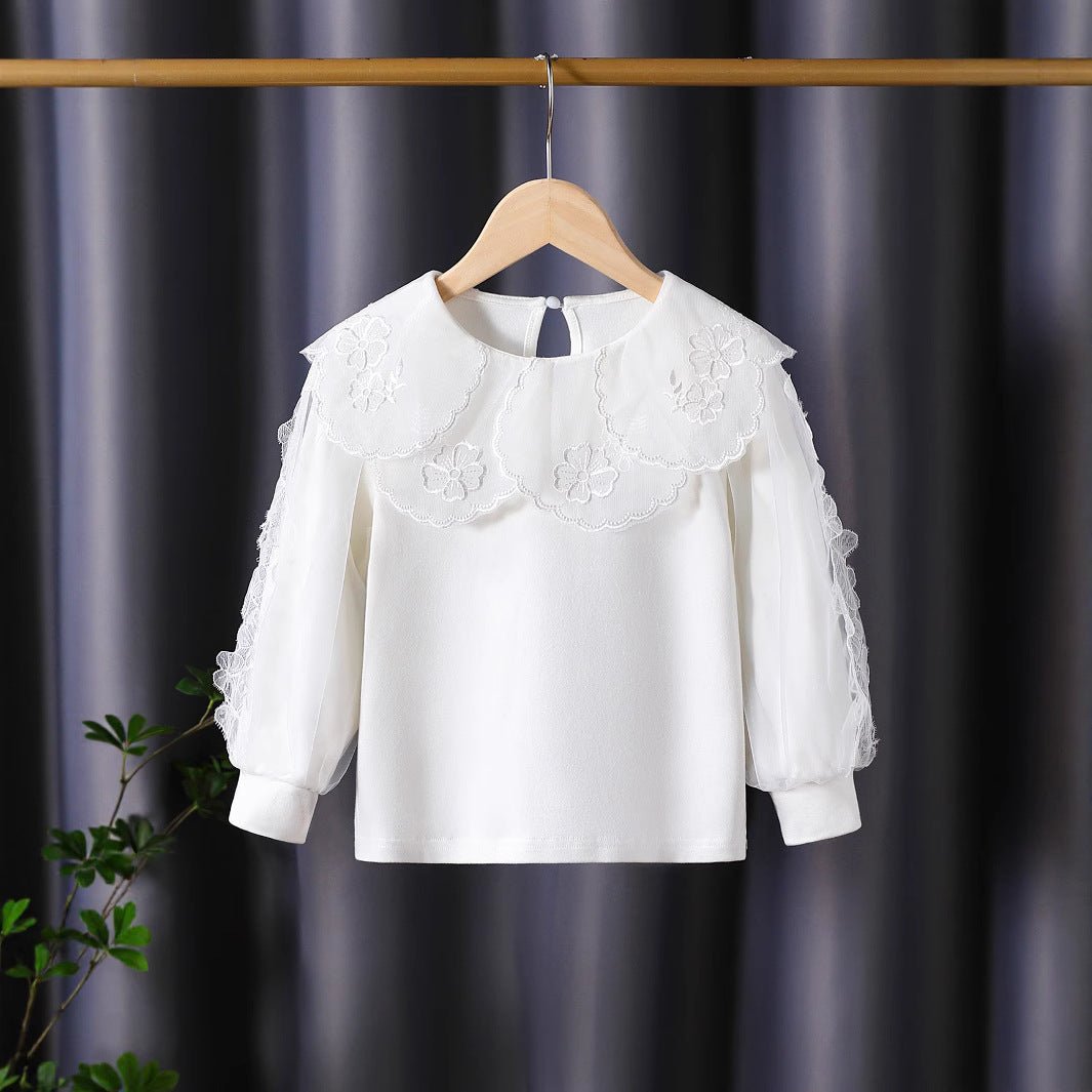 Mädchen elegante Bluse mit floralen Spitzenapplikationen Drune