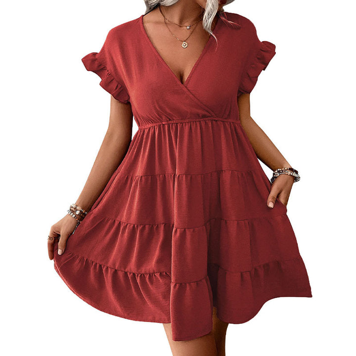 Damen Freizeit-Wickelkleid mit Rüschendetails und schwingendem Rock Drune