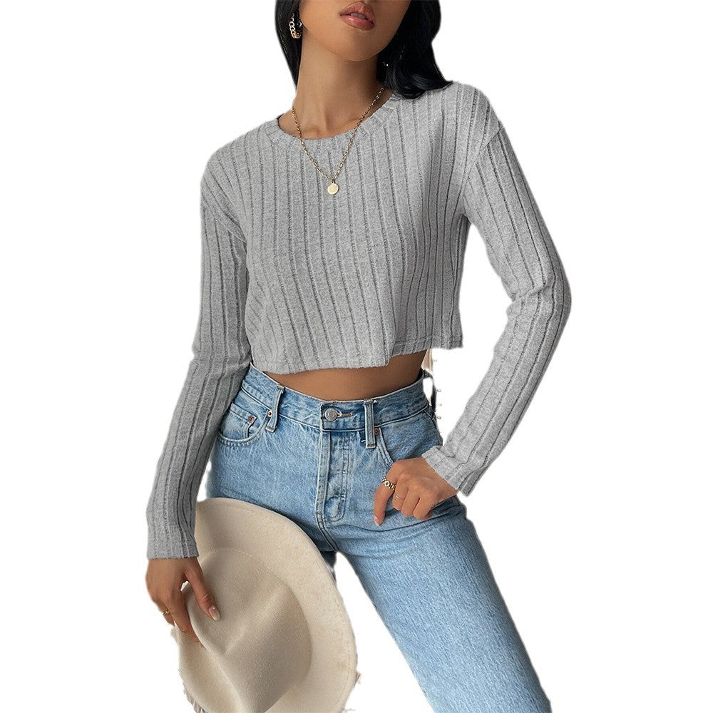 Damen cropped Pullover mit feiner Rippstruktur und langen Ärmeln Drune