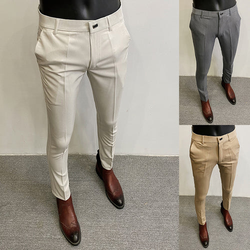 Herren nan taillierte Chino-Anzughose mit Bügelfalte, Stretchkomfort und verdecktem Hakenverschluss Drune