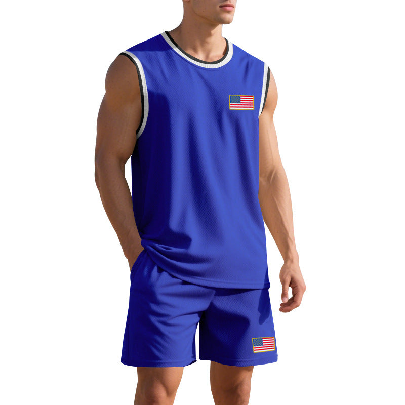 Herren Sportliches Trainingsset mit atmungsaktivem Mesh-Gewebe und modernen Flaggen-Details Drune