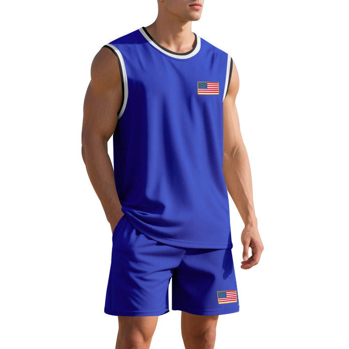 Herren Sportliches Trainingsset mit atmungsaktivem Mesh-Gewebe und modernen Flaggen-Details Drune