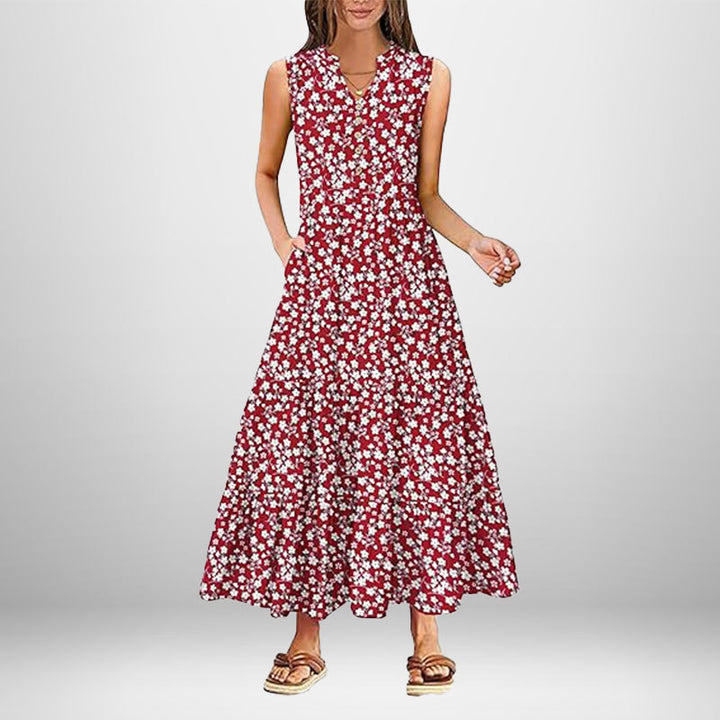 Damen Maxikleid mit Knopfdetail und seitlichen Taschen Drune