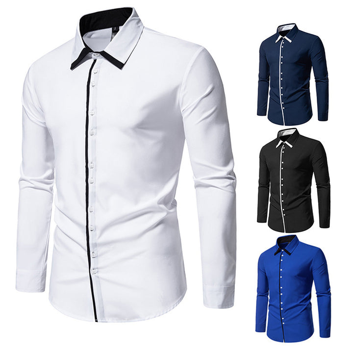 Herren elegantes Langarmhemd mit kontrastierendem Kragen und feinen Knopfdetails Drune