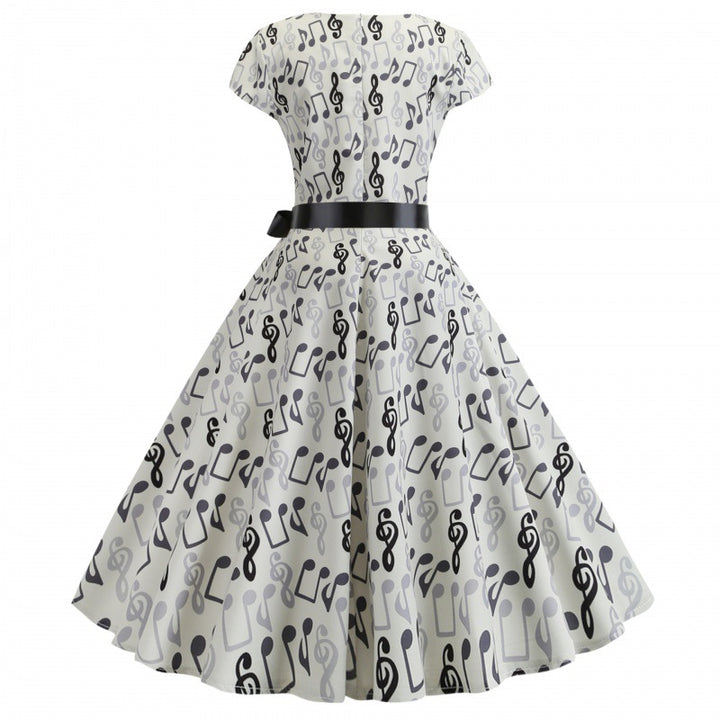 Damen Rockabilly Kleid mit musikalischem Motiv und tailliertem Design Drune