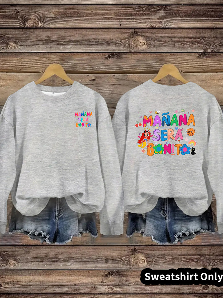 Damen Sweatshirt mit Verspielt Farbigen Aufdruck und Lässigem Schnitt Drune