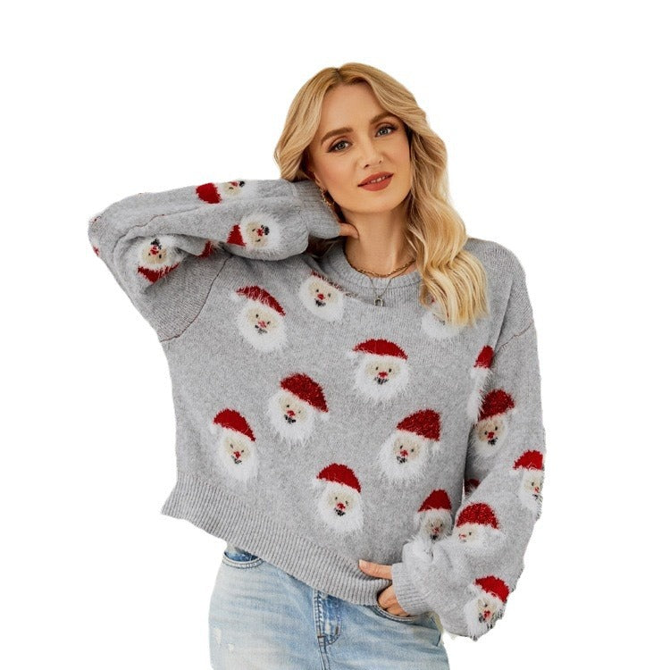 Damen festlicher Pullover mit weihnachtlichem Santa-Muster Drune