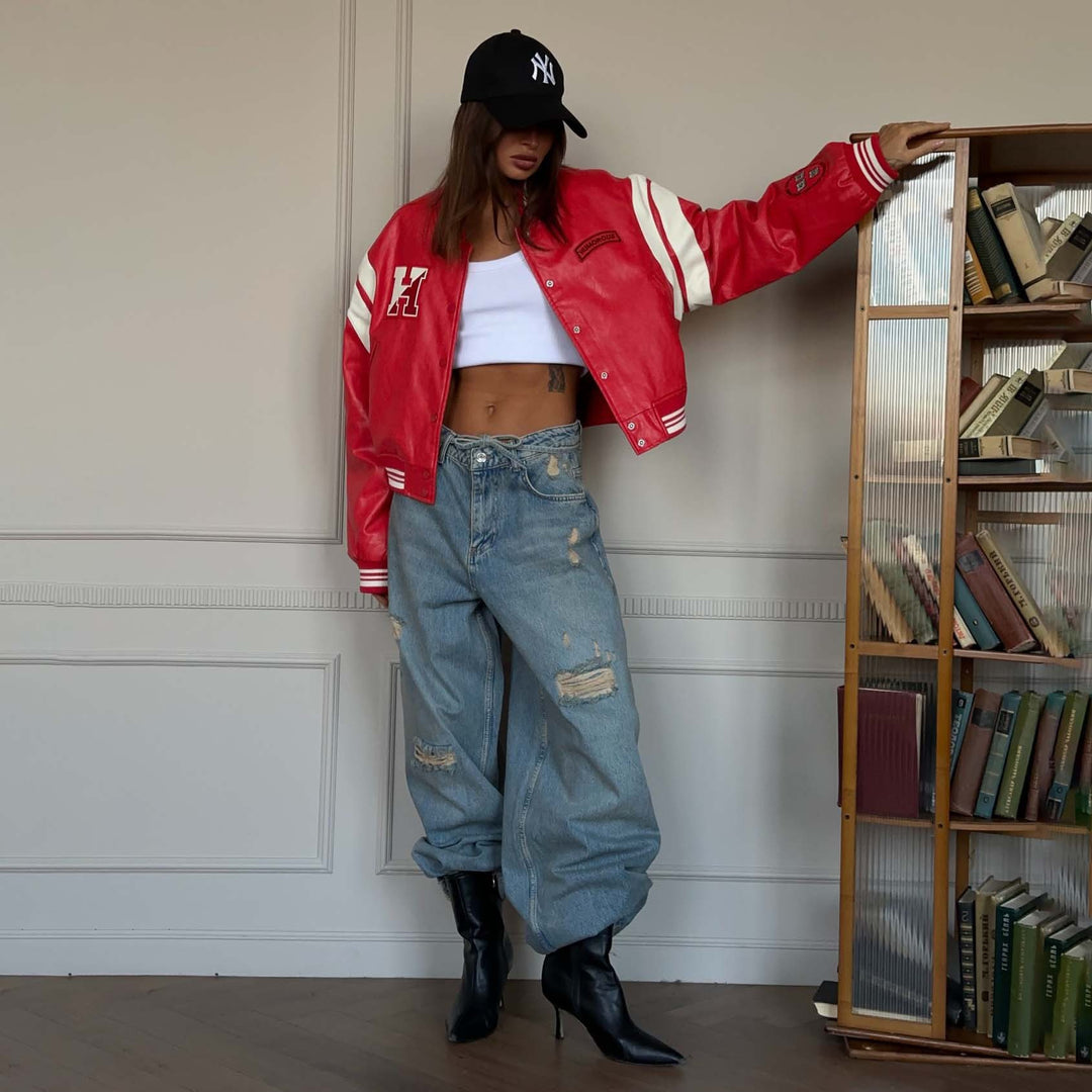 Damen sportliche Varsity-Jacke mit lässigem Schnitt und moderner Applikation Drune