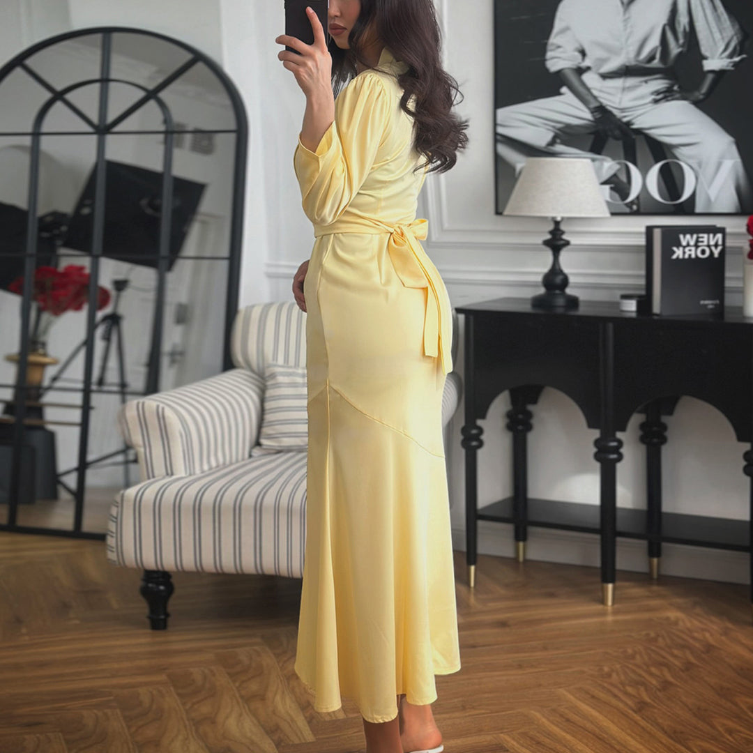 Damen Maxi-Kleid mit Knopfleiste und eleganten Puffärmeln Drune