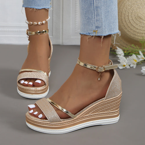 Damen Wedge-Sandalen mit modischen Riemchen und stilvollem Glitzerdesign Drune