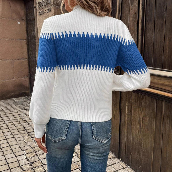 Damen Strickpullover mit lässigem Stehkragen und geometrischem Rippmuster Drune