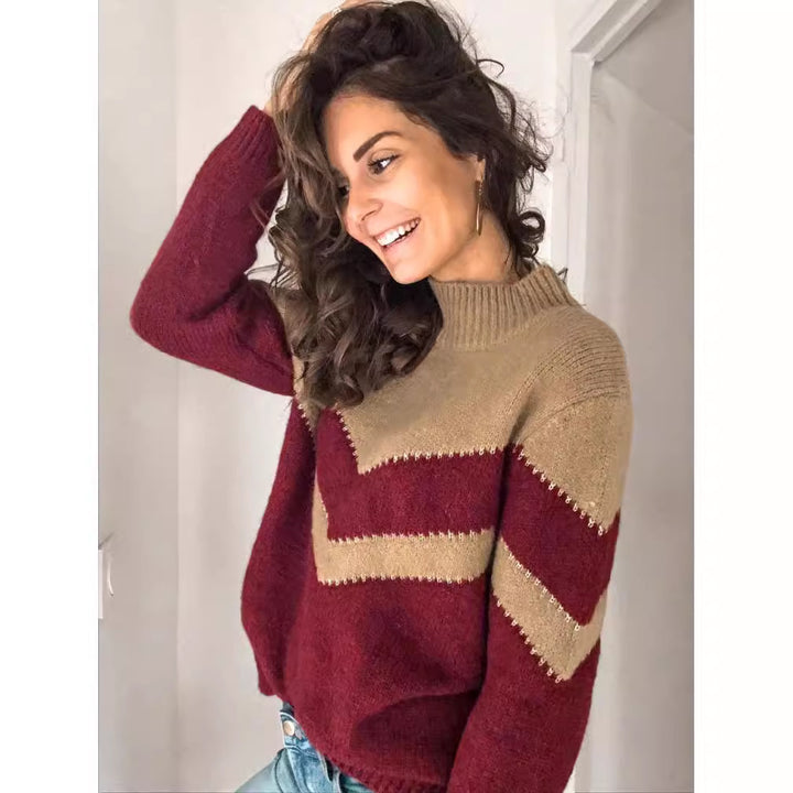 Damen Strickpullover mit V-Ausschnitt und kontrastierendem Chevrondesign Drune