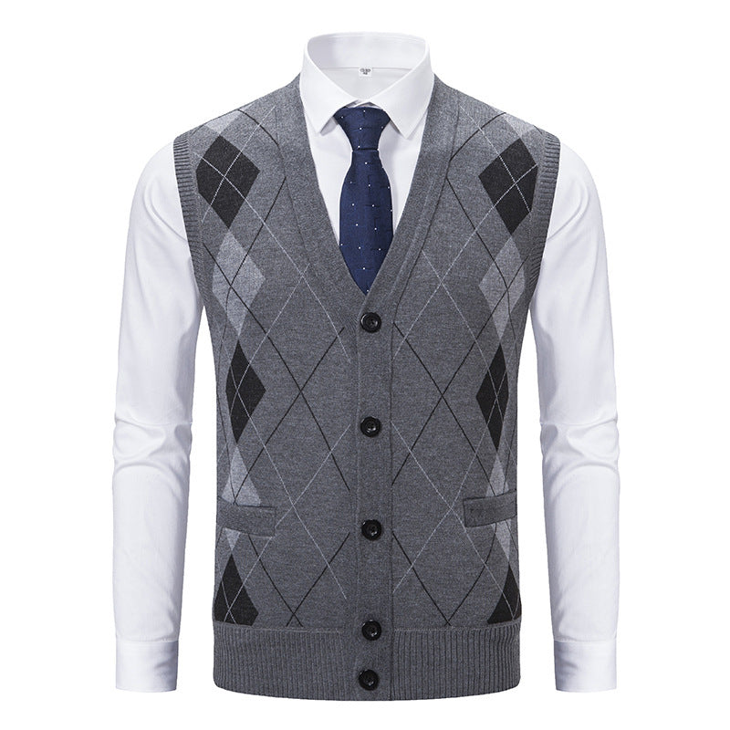 Herren elegante Strickjacke mit Rautenmuster und praktischen Taschen Drune