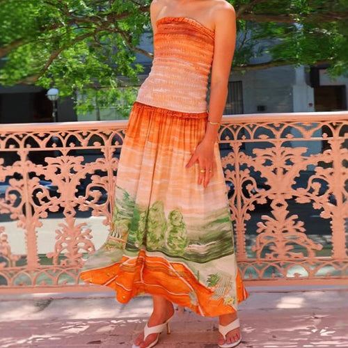 Damen Maxi-Wickelkleid mit elastischem Oberteil und fließendem Rock Drune