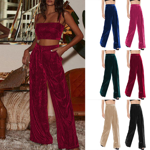 Damen elegante Samtweite Hose mit weitem Bein Drune
