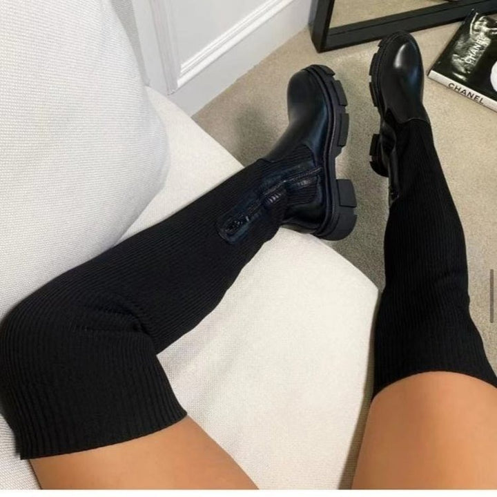 Damen kniehohe Stiefel mit modernem Reißverschluss und rutschfester Sohle Drune