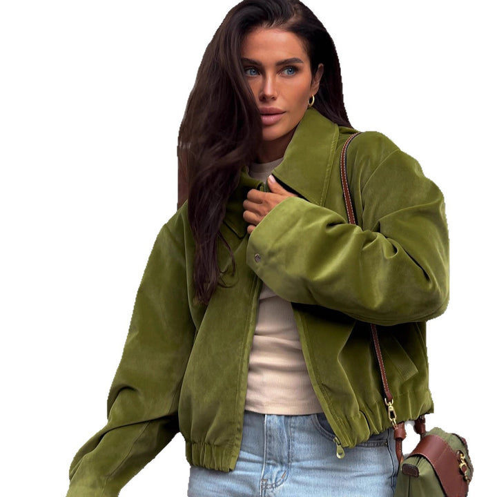 Damen Modische Bouclé-Jacke mit trendigem Kragen und elastischem Saum Drune