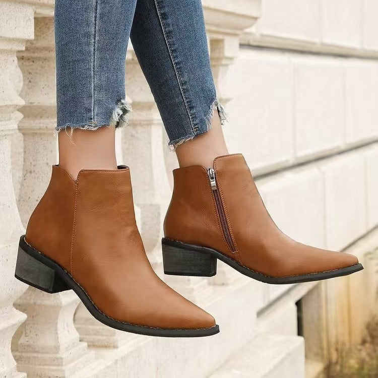 Drune | Stiefeletten - Kunstleder - Spitz - Niedriger Blockabsatz