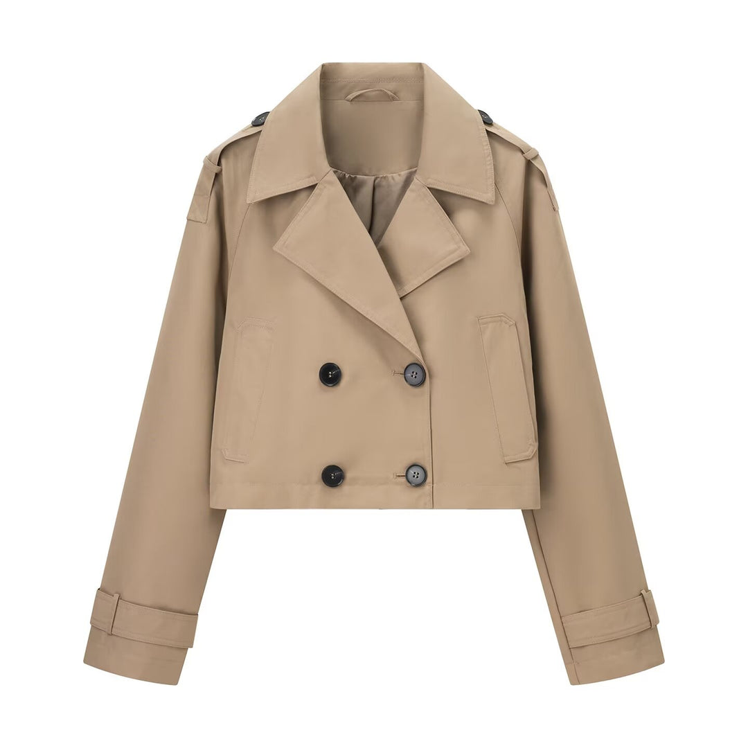 Damen nan kurz geschnittener Trenchcoat mit doppelter Knopfleiste und Schulterklappen Drune