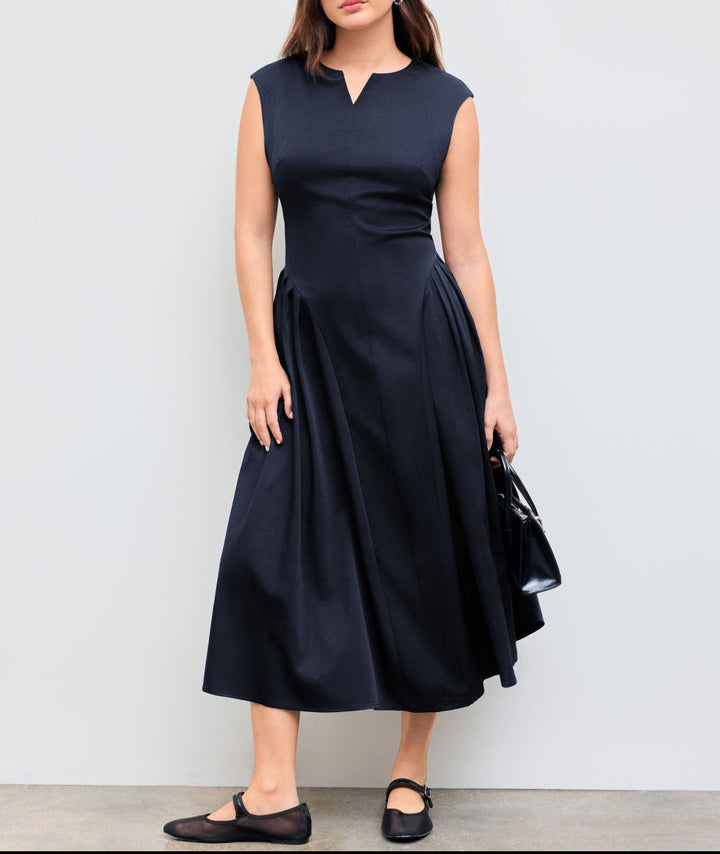 Damen elegantes Maxikleid mit voluminösen Falten und ärmellosem Design Drune