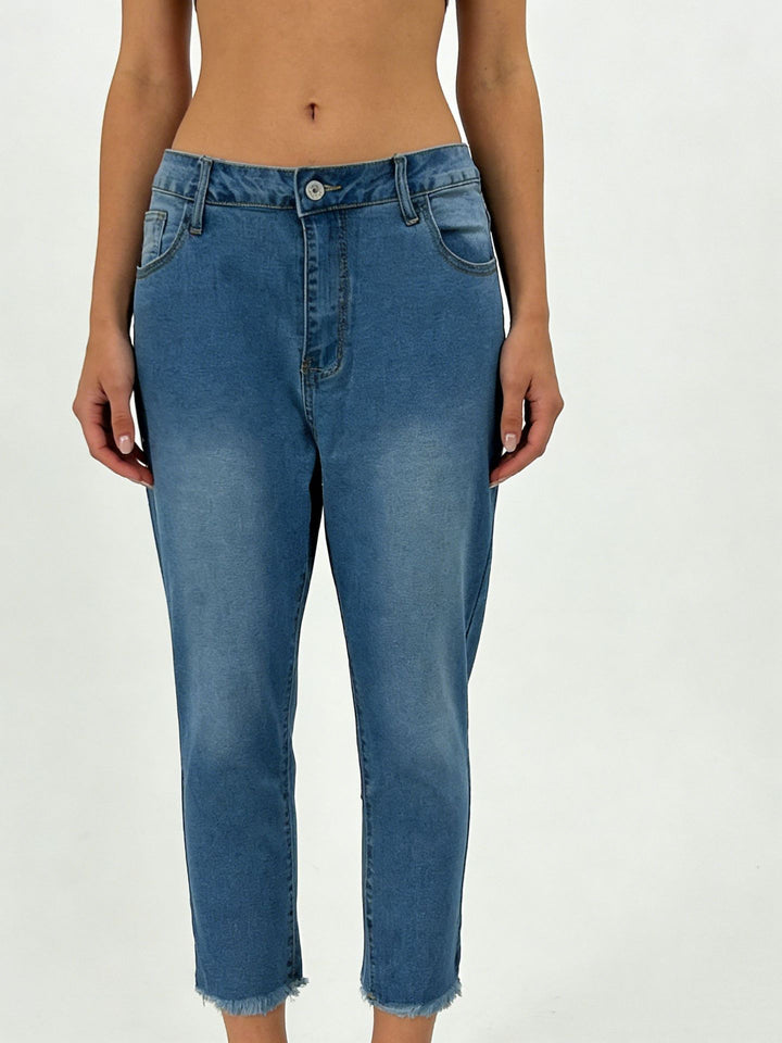 Damen lässige High-Waist Jeans mit fransigem Saum und angesagtem Schnitt Drune