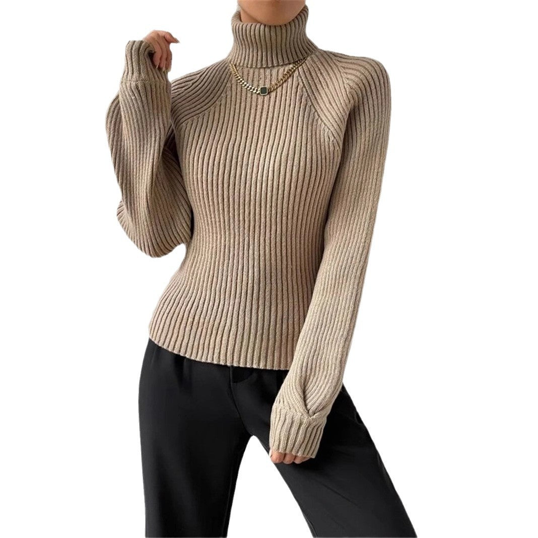 Damen figurbetonter Pullover mit Rippstruktur und Stehkragen Drune