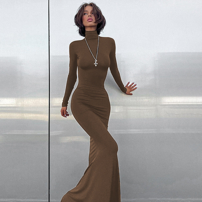 Damen Elegantes Maxikleid mit hochgeschlossenem Hals und figurbetontem Schnitt Drune