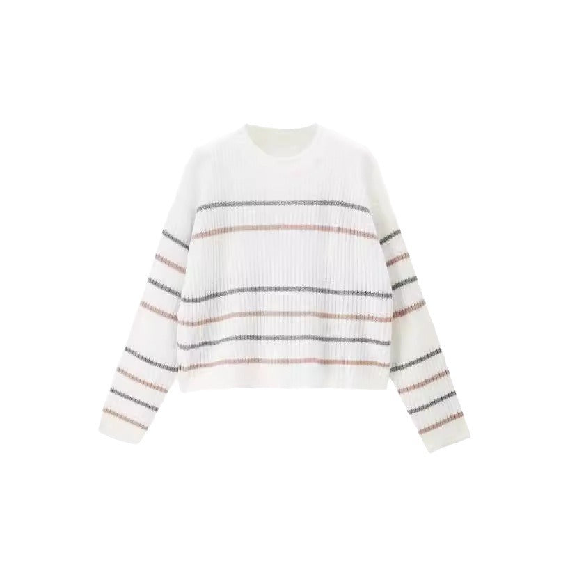 Damen Lässiger Strickpullover mit modischem Streifenmuster Drune