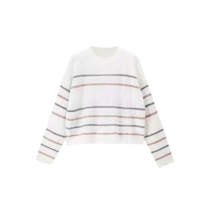 Damen Lässiger Strickpullover mit modischem Streifenmuster Drune