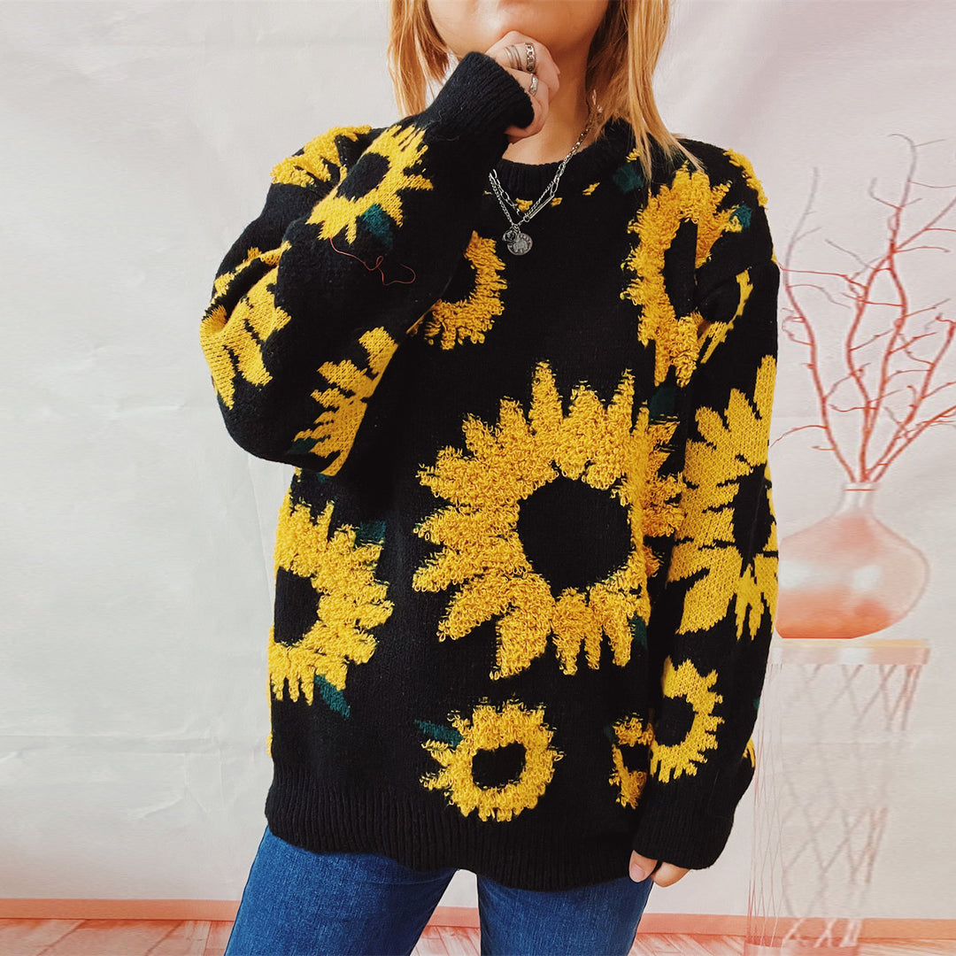 Damen Strickpullover mit floralem Design und Oversize-Schnitt Drune