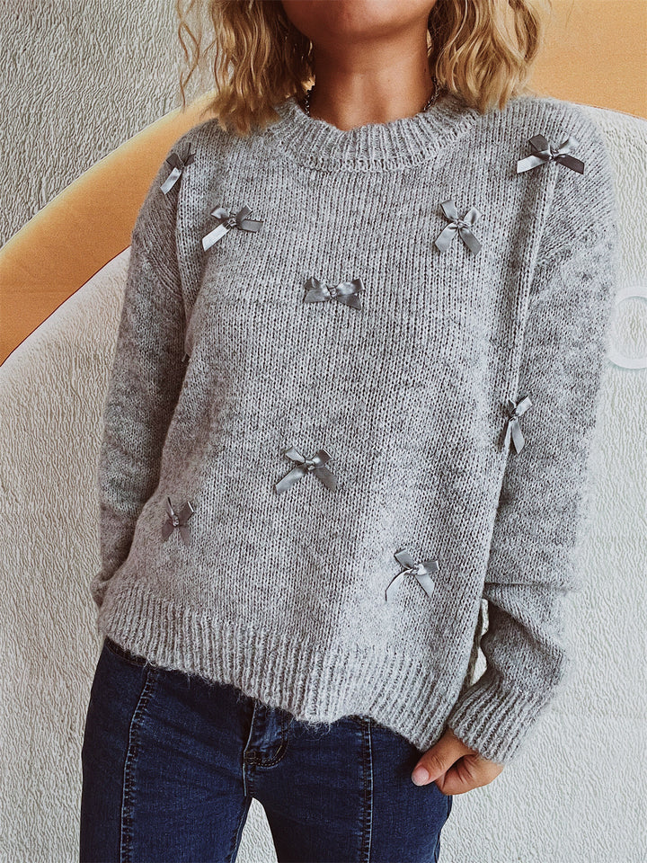 Damen Strickpullover mit verspielten Schleifenakzenten Drune