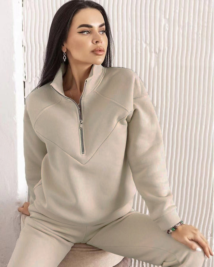 Damen Sportlicher Trainingsanzug mit hohem Kragen und praktischen Taschen Drune