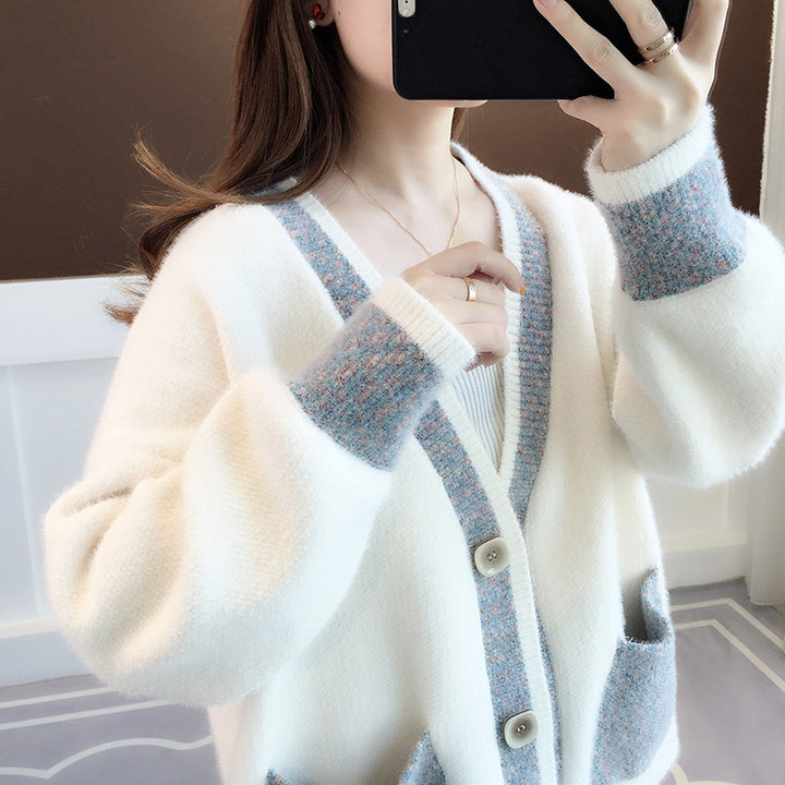 Damen Strickjacke mit modernem Farbkontrast und großen Taschen Drune