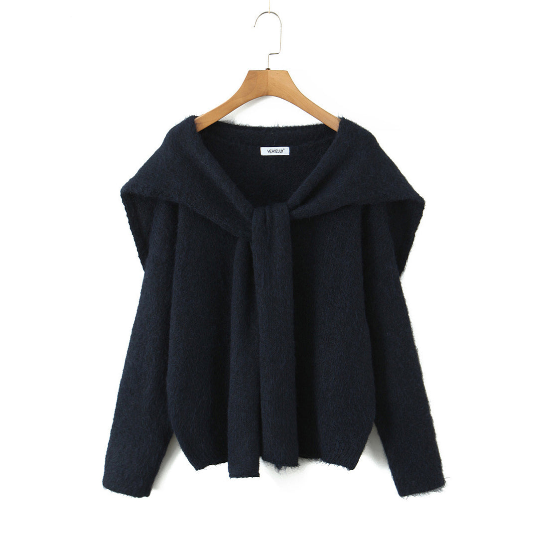 Damen trendiger Strickpullover mit weitem Kragen und lässigem Schnitt Drune