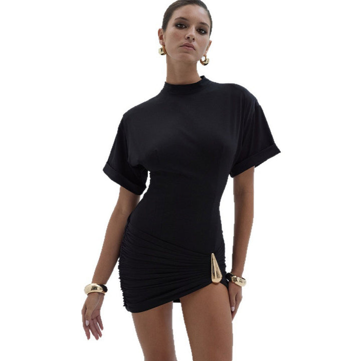 Damen figurbetontes Minikleid mit elegantem Wickeldesign und goldenen Akzenten Drune