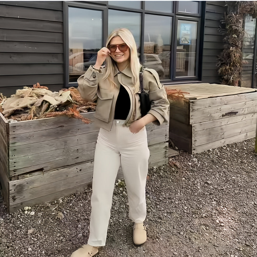 Damen modische Kunstlederjacke mit lässigem Schnitt und eleganten Details Drune