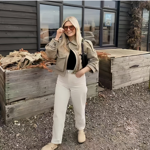 Damen modische Kunstlederjacke mit lässigem Schnitt und eleganten Details Drune