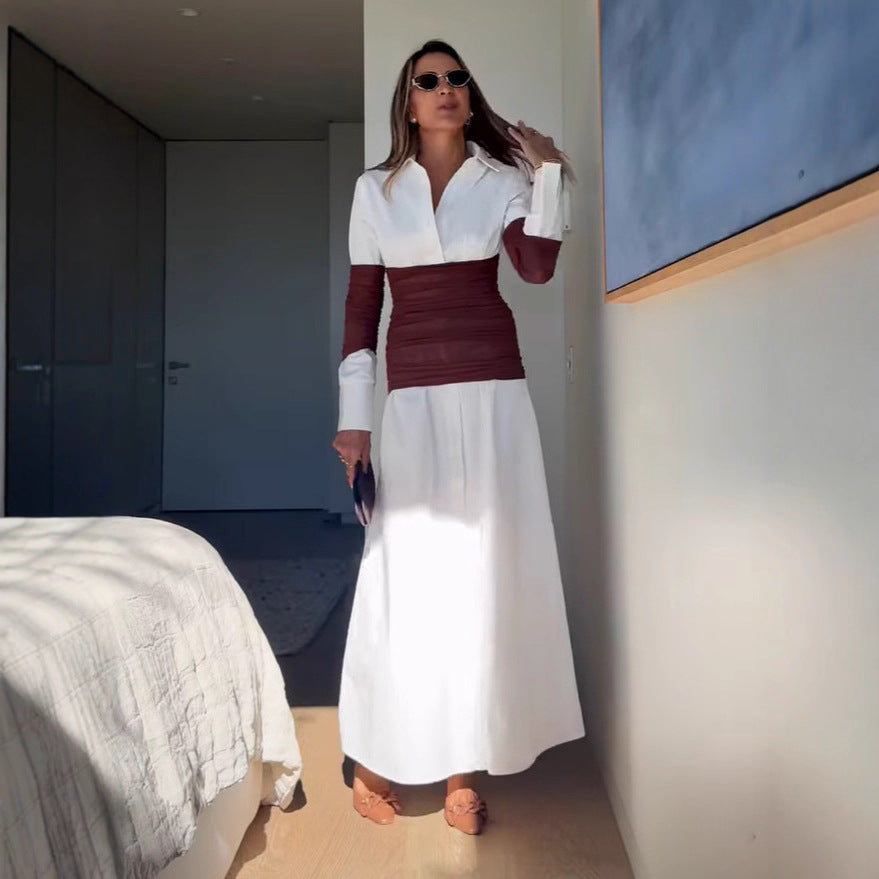 Damen Maxikleid mit innovativem Wickeldesign und modernen Kontrastdetails Drune