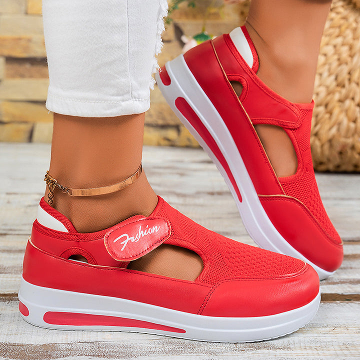 Damen nan ergonomischer Mary-Jane Schlupfsneaker aus 3D-Strick mit Klettverschluss und stoßdämpfender Plateau-Laufsohle Drune