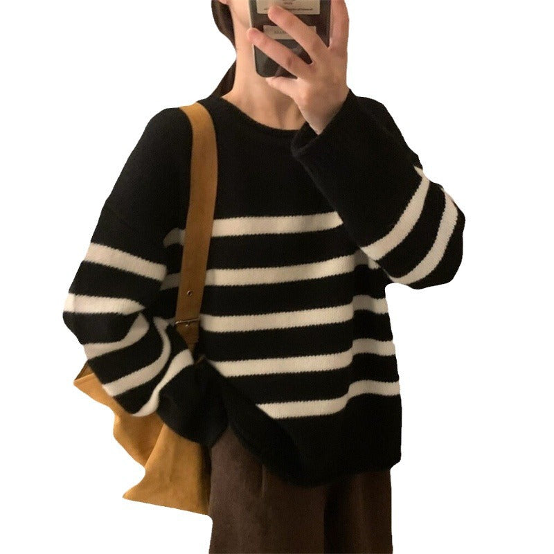 Damen Lässiger Streifenpullover mit weichem Material Drune
