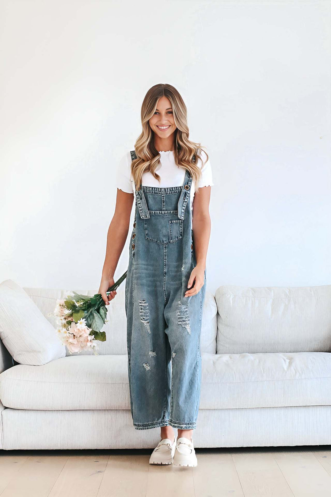 Damen lässige Denim-Latzhose mit trendigen Destroyed-Details Drune
