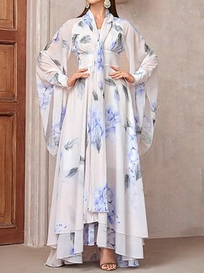 Damen Maxikleid mit eleganten Volants und floralem Design Drune