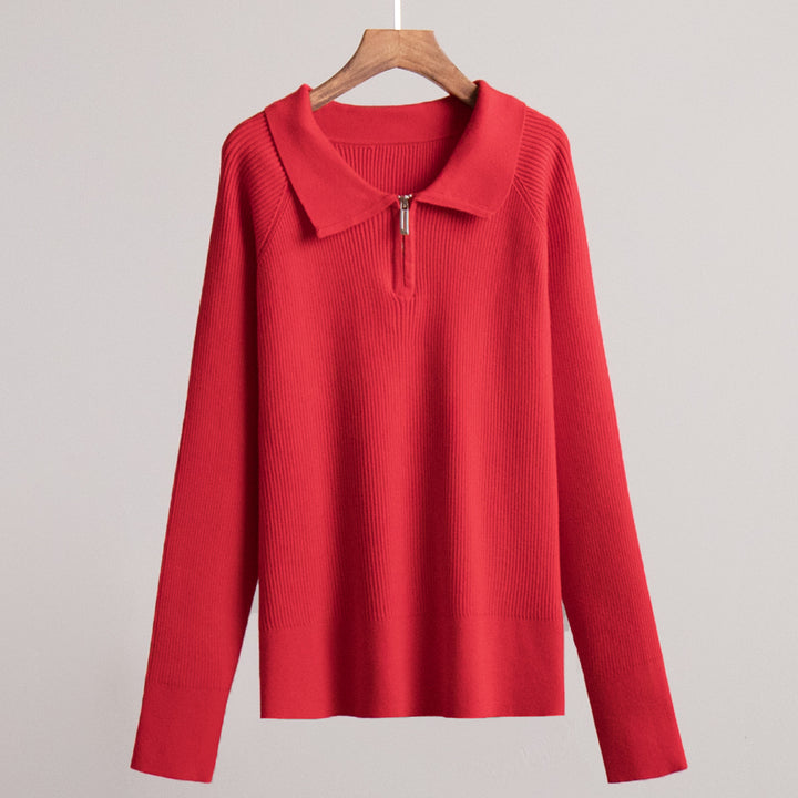 Damen moderner Langarm-Pullover mit Stehkragen und Zipper Drune