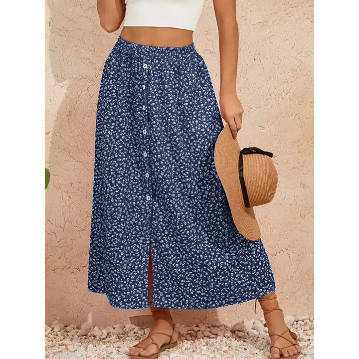 Damen Maxirock mit floralen Knopfdetails und seitlichem Schlitz Drune